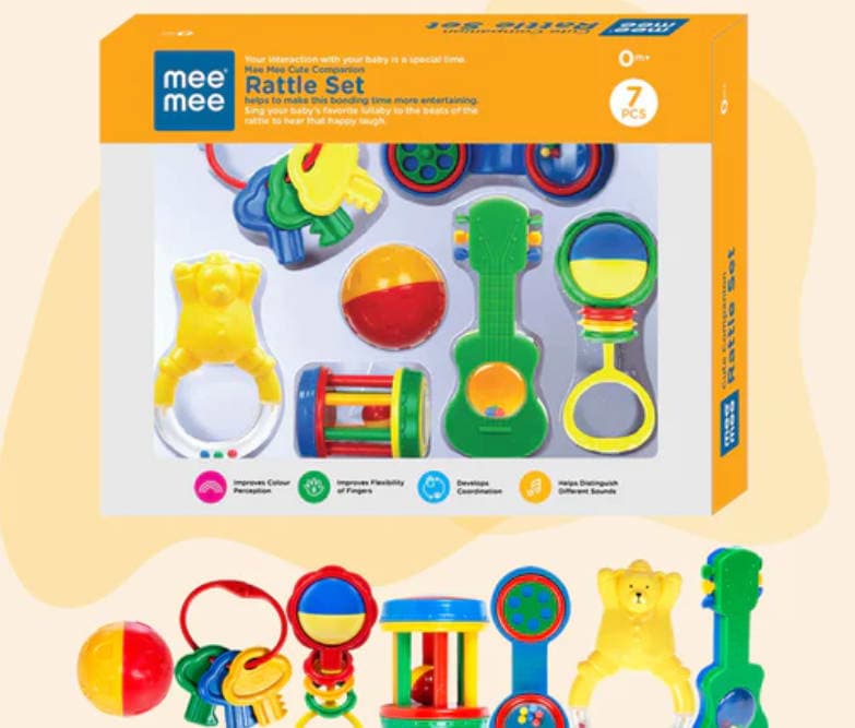 Mee Mee Baby Rattle Gift Set (7 Pieces) | 100% Safe Baby Rattles